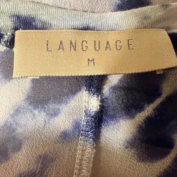 Language Silk Tie Dye Tank Top Blue White Tunic Sleeveless Made in USA M - Picture 5 of 8